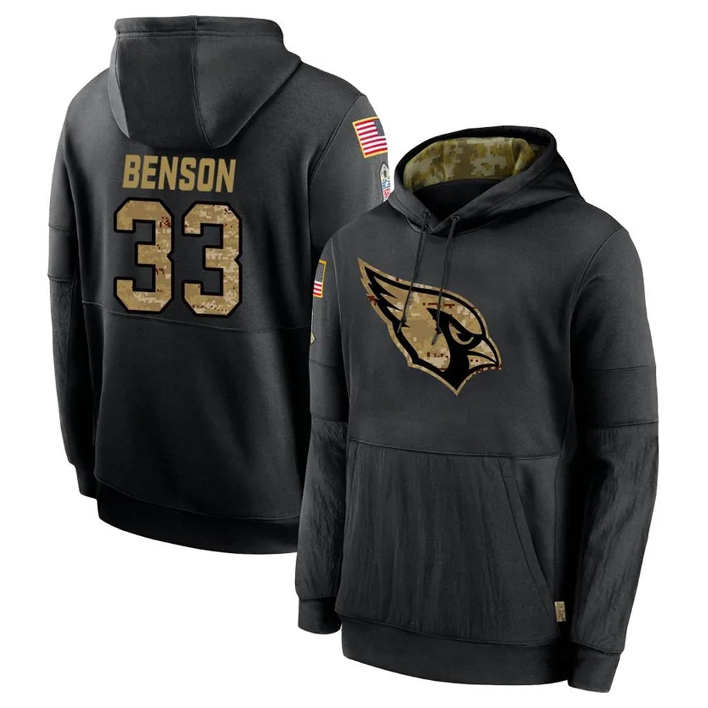 Tlead A.Cardinals #33 Trey Benson Player Black Salute to Service Hoodies Stitched Jerseys