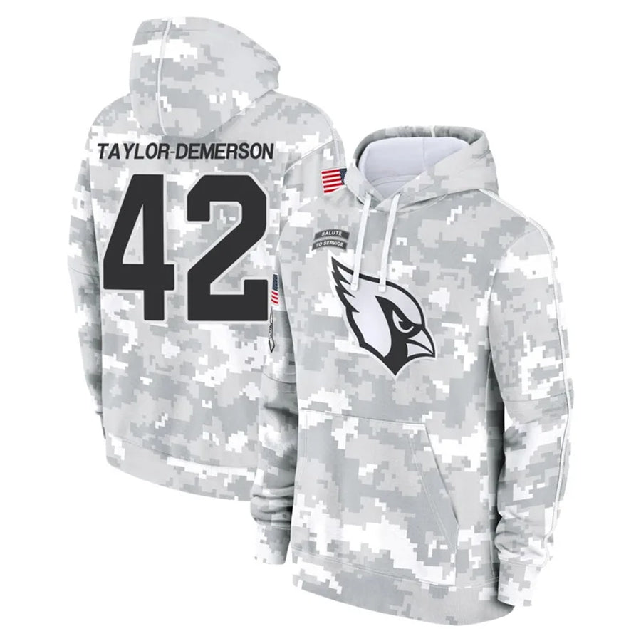 Tlead A.Cardinals #42 Dadrion Taylor-Demerson Player Camo Salute to Service Hoodies Stitched Jerseys