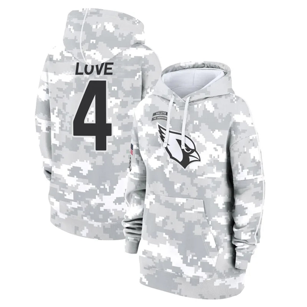 Tlead A.Cardinals #4 Jeremiyah Love Player Arctic Camo Salute to Service Hoodies Football Jerseys