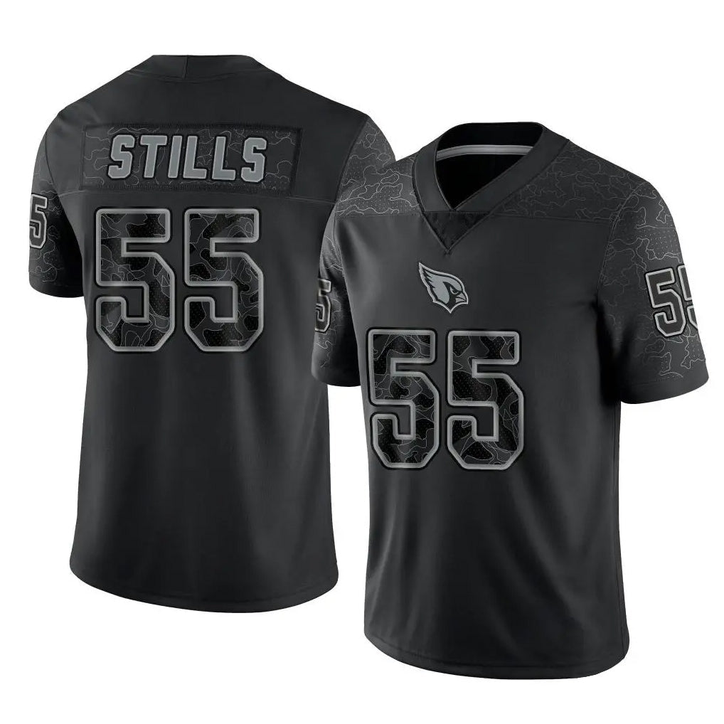 Tlead A.Cardinals #55 Dante Stills Player Black RFLCTV Limited Home Game Stitched Jerseys