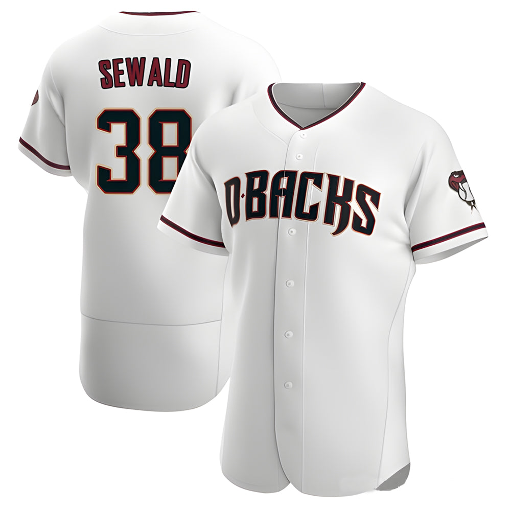 Tlead A.Diamondbacks #38 Paul Sewald Player White Authentic Crimson Home Stitched Jersey