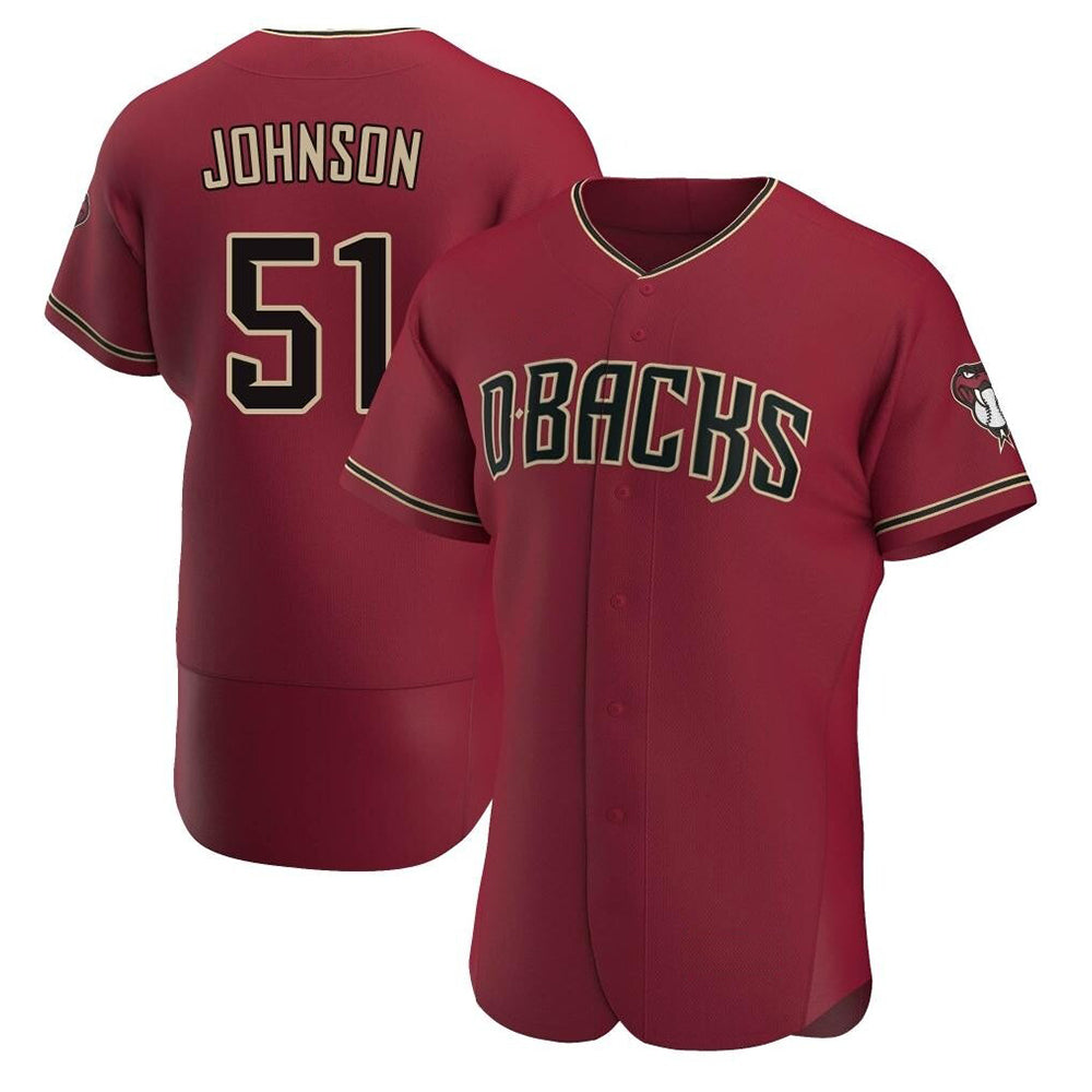Tlead A.Diamondbacks #51 Randy Johnson Red Authentic Crimson Alternate Stitched Jerseys