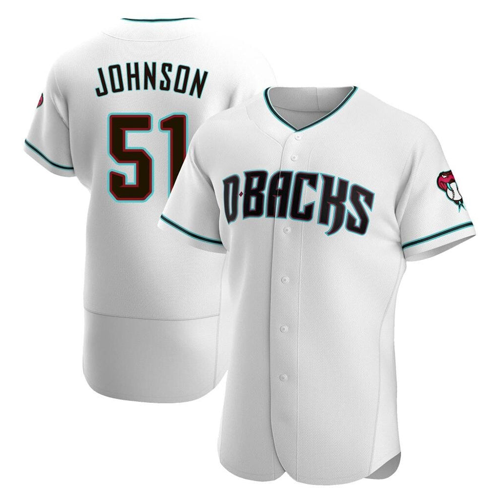 Tlead A.Diamondbacks #51 Randy Johnson White Teal Alternate Authentic Stitched Jerseys