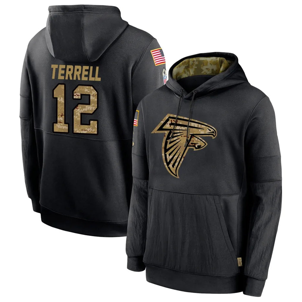 Tlead A.Falcons #12 Avieon Terrell Player Black Salute to Service Limited Black Hoodie Stitched Jerseys