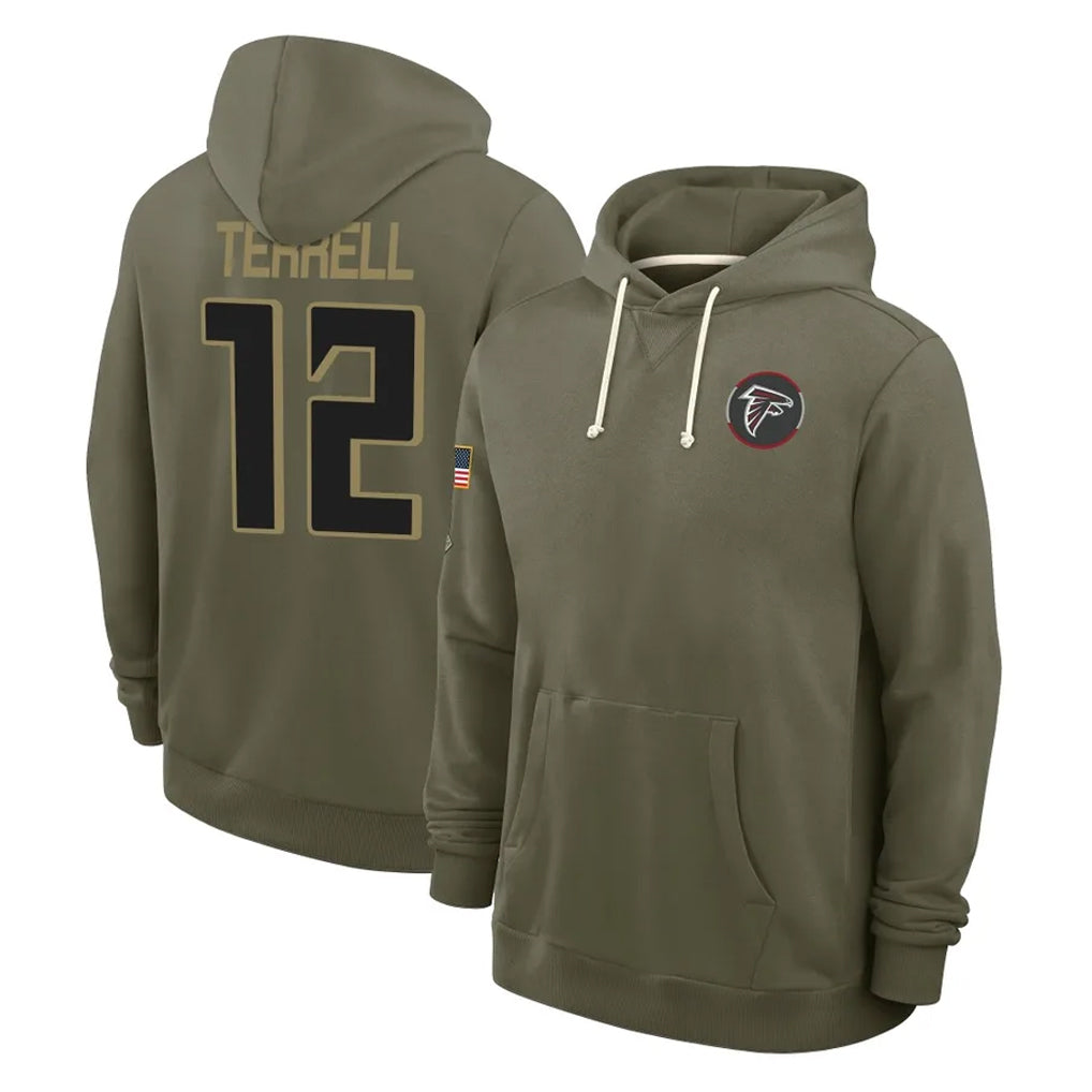 Tlead A.Falcons #12 Avieon Terrell Player Olive 2025 Salute to Service Hoodies Stitched Jerseys