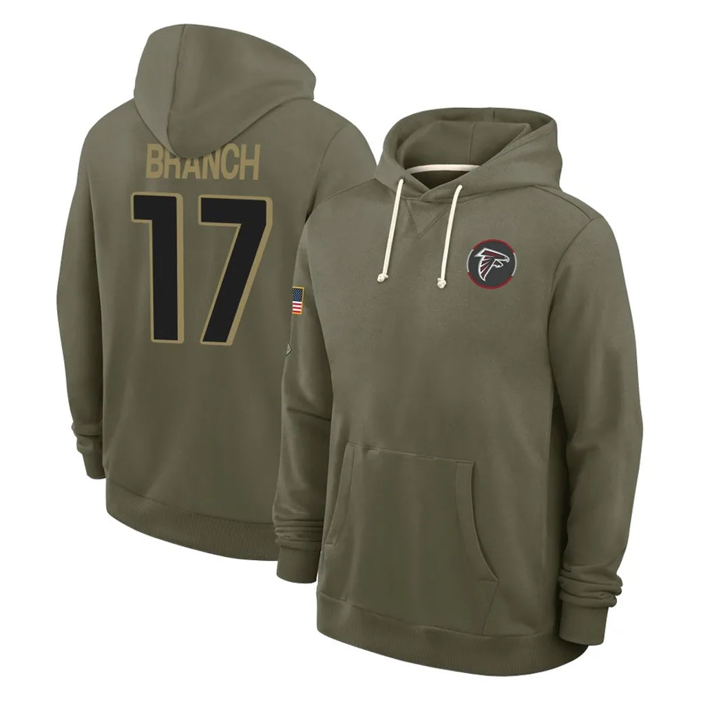 Tlead A.Falcons #17 Zachariah Branch Player Olive 2025 Salute to Service Hoodies Stitched Jerseys