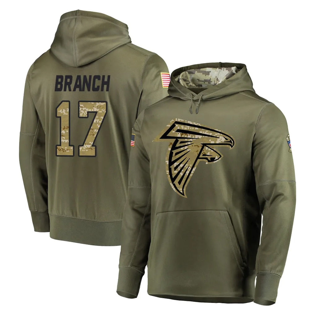 Tlead A.Falcons #17 Zachariah Branch Player Olive Salute to Service Club Fleece Hoodie Stitched Jerseys