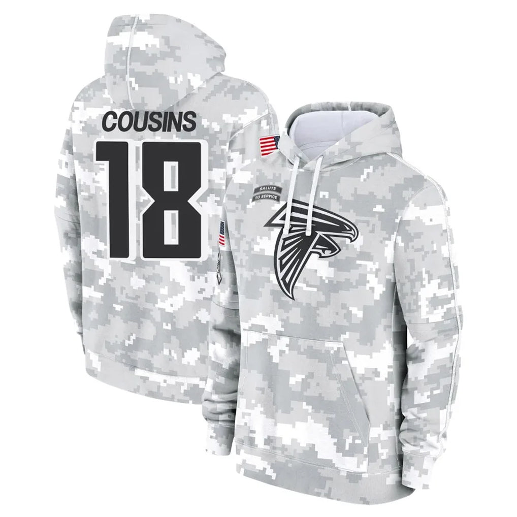 Tlead A.Falcons #18 Kirk Cousins Player Arctic Camo Salute to Service Limited Hoodie Stitched Jerseys