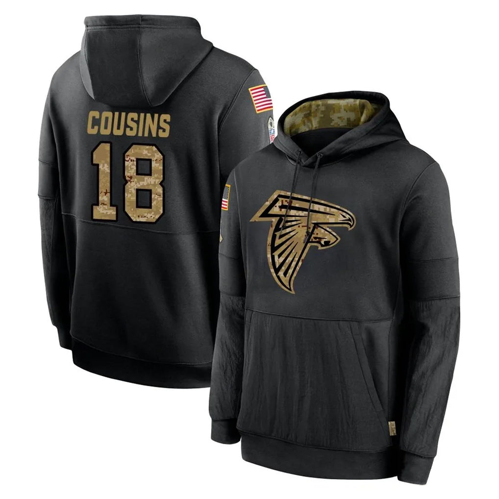 Tlead A.Falcons #18 Kirk Cousins Player Black Salute to Service Limited Black Hoodie Stitched Jerseys
