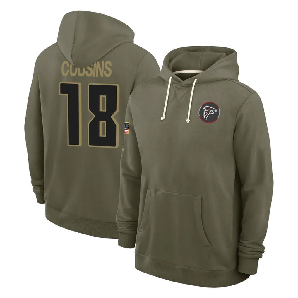 Tlead A.Falcons #18 Kirk Cousins Player Olive 2025 Salute to Service Hoodies Stitched Jerseys