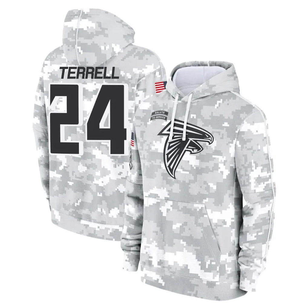 Tlead A.Falcons #24 A.J. Terrell Jr. Player Arctic Camo Salute to Service Limited Hoodie Stitched Jerseys