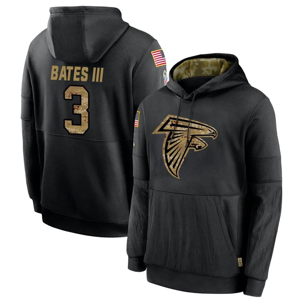 Tlead A.Falcons #3 Jessie Bates III Player Black Salute to Service Hoodies Stitched Jerseys
