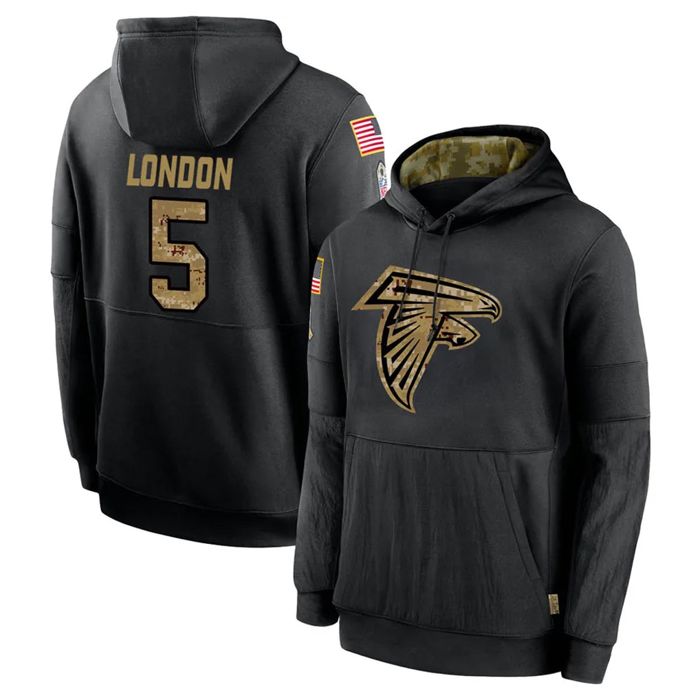 Tlead A.Falcons #5 Drake London Player Black Salute to Service Pullover Hoodies Stitched Jerseys