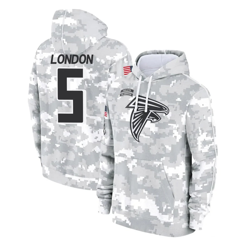 Tlead A.Falcons #5 Drake London Player Camo Arctic Salute to Service Hoodies Limited Stitched Jerseys
