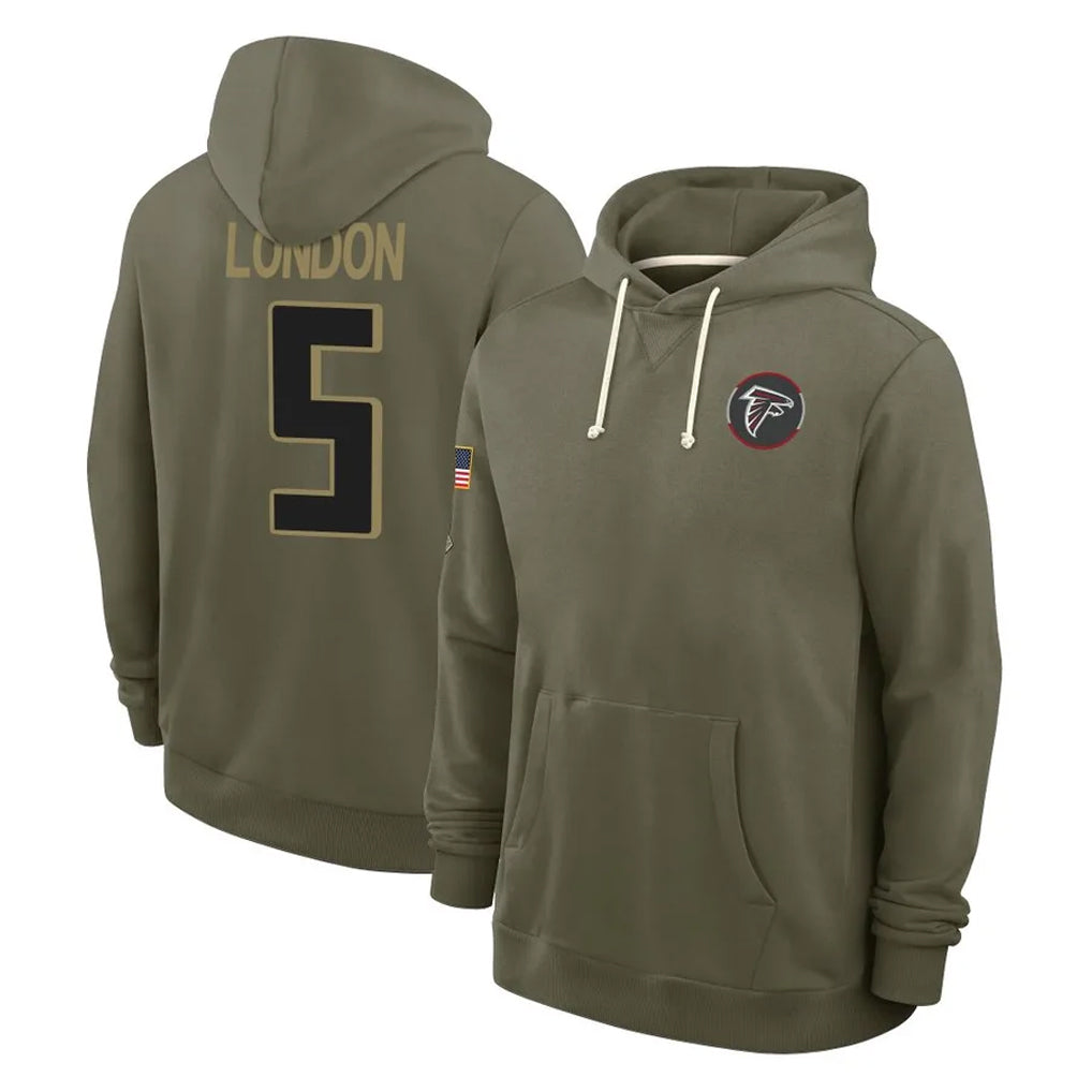 Tlead A.Falcons #5 Drake London Player Olive 2025 Salute to Service Hoodies Stitched Jerseys