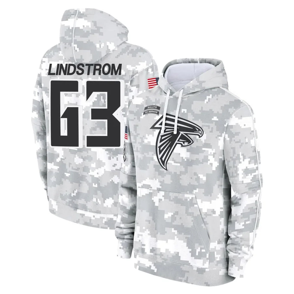 Tlead A.Falcons #63 Chris Lindstrom Player Arctic Camo Salute to Service Limited Hoodie Stitched Jerseys