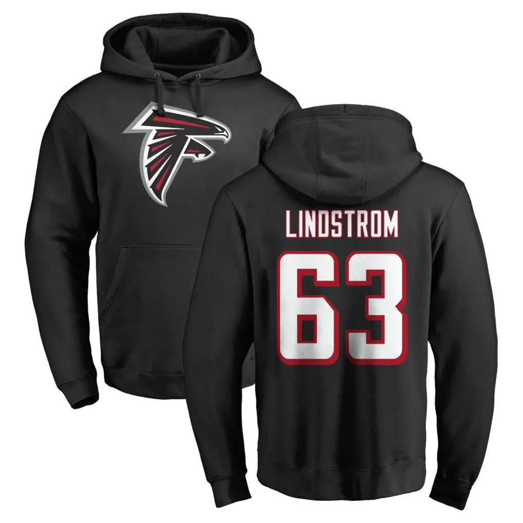 Tlead A.Falcons #63 Chris Lindstrom Player Black Salute to Service Hoodies Stitched Jerseys