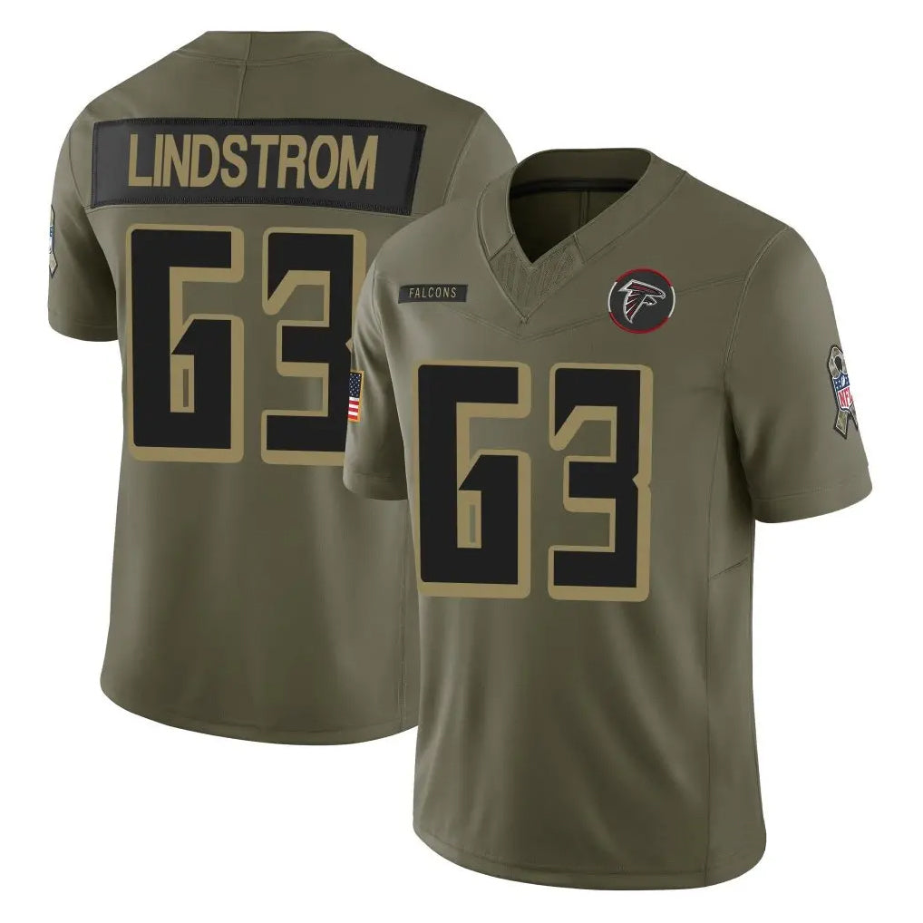 Tlead A.Falcons #63 Chris Lindstrom Player Olive Salute To Service Limited Home Game Stitched Jerseys