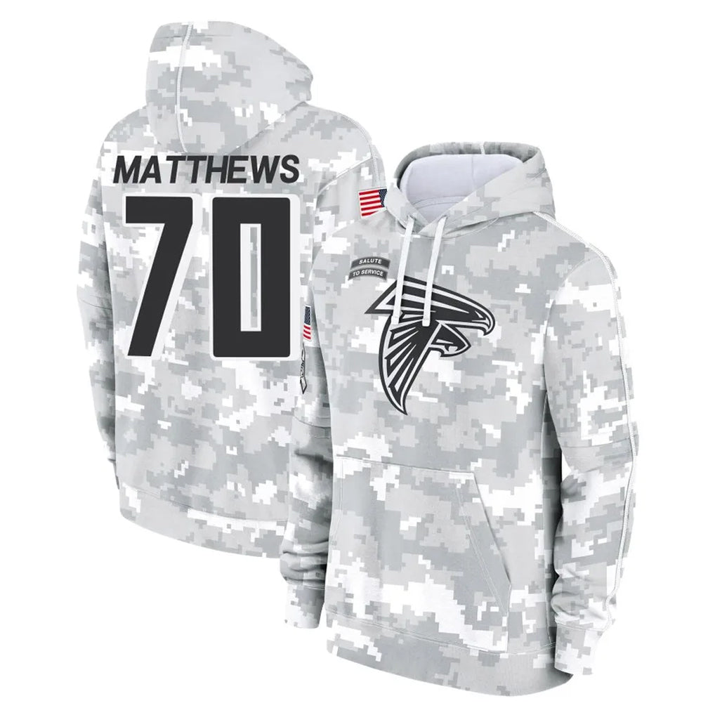 Tlead A.Falcons #70 Jake Matthews Player Arctic Camo Salute to Service Limited Hoodie Stitched Jerseys