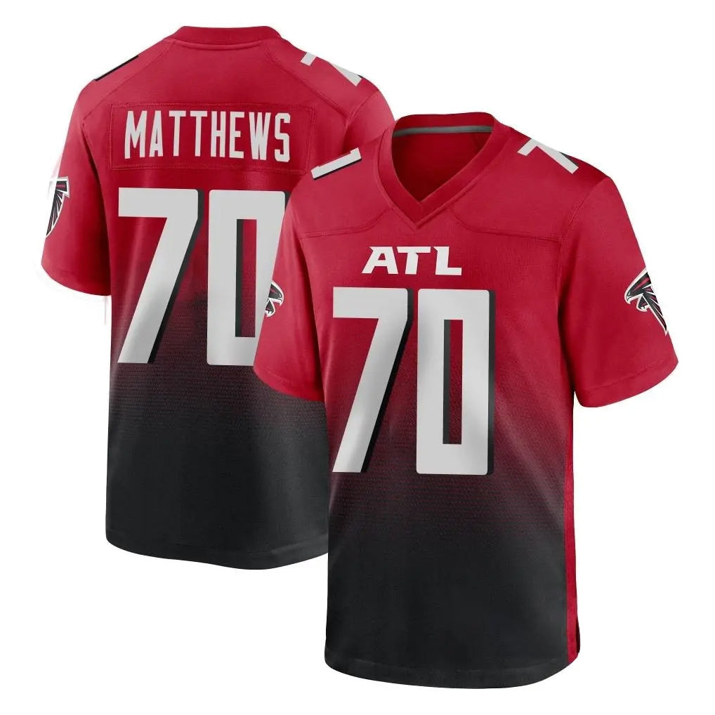 Tlead A.Falcons #70 Jake Matthews Player Red Home Game Stitched Jerseys
