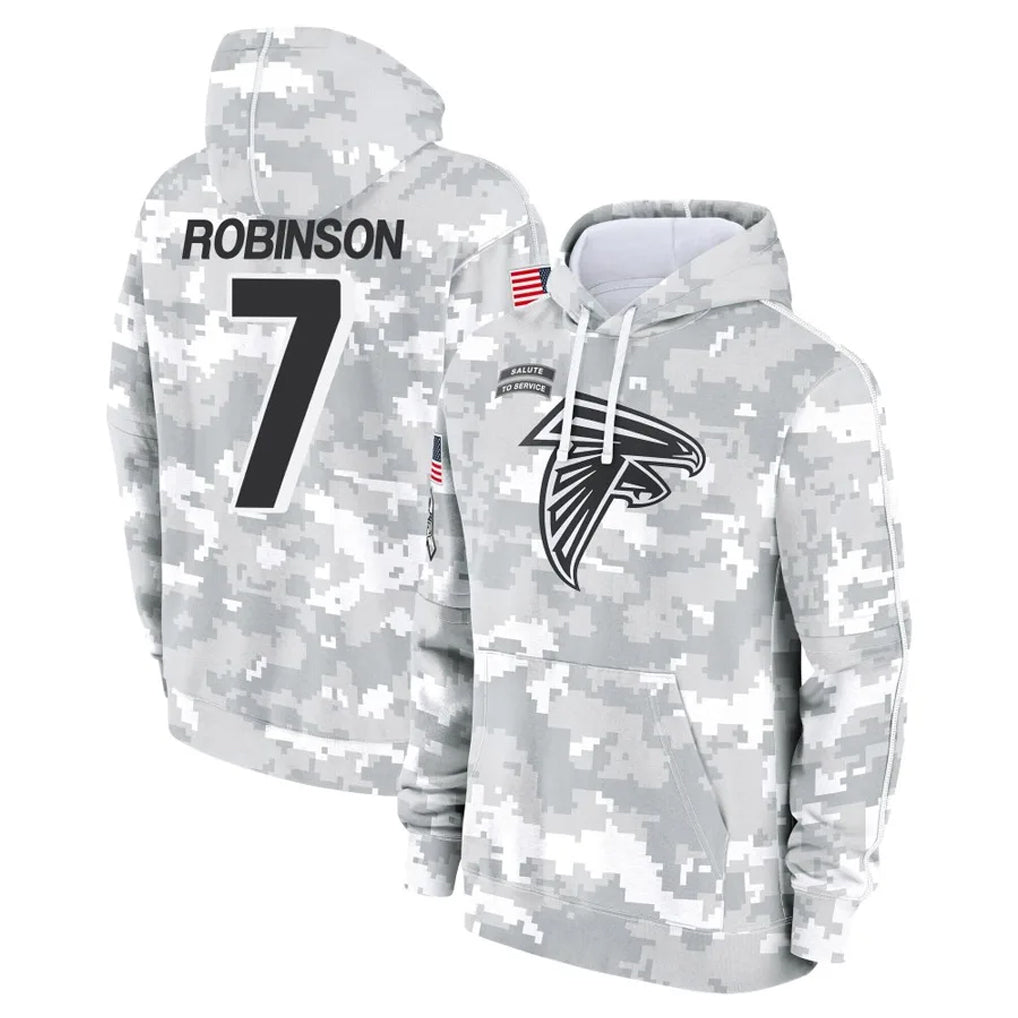 Tlead A.Falcons #7 Bijan Robinson Player Camo Arctic Salute to Service Hoodies Limited Stitched Jerseys