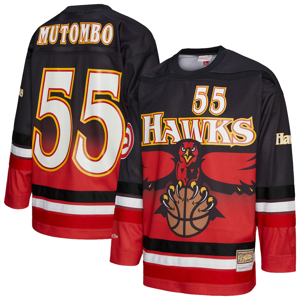 Tlead A.Hawks #55 Dikembe Mutombo Mitchell & Ness Red Maxxed Out Fashion Hockey Jerseys