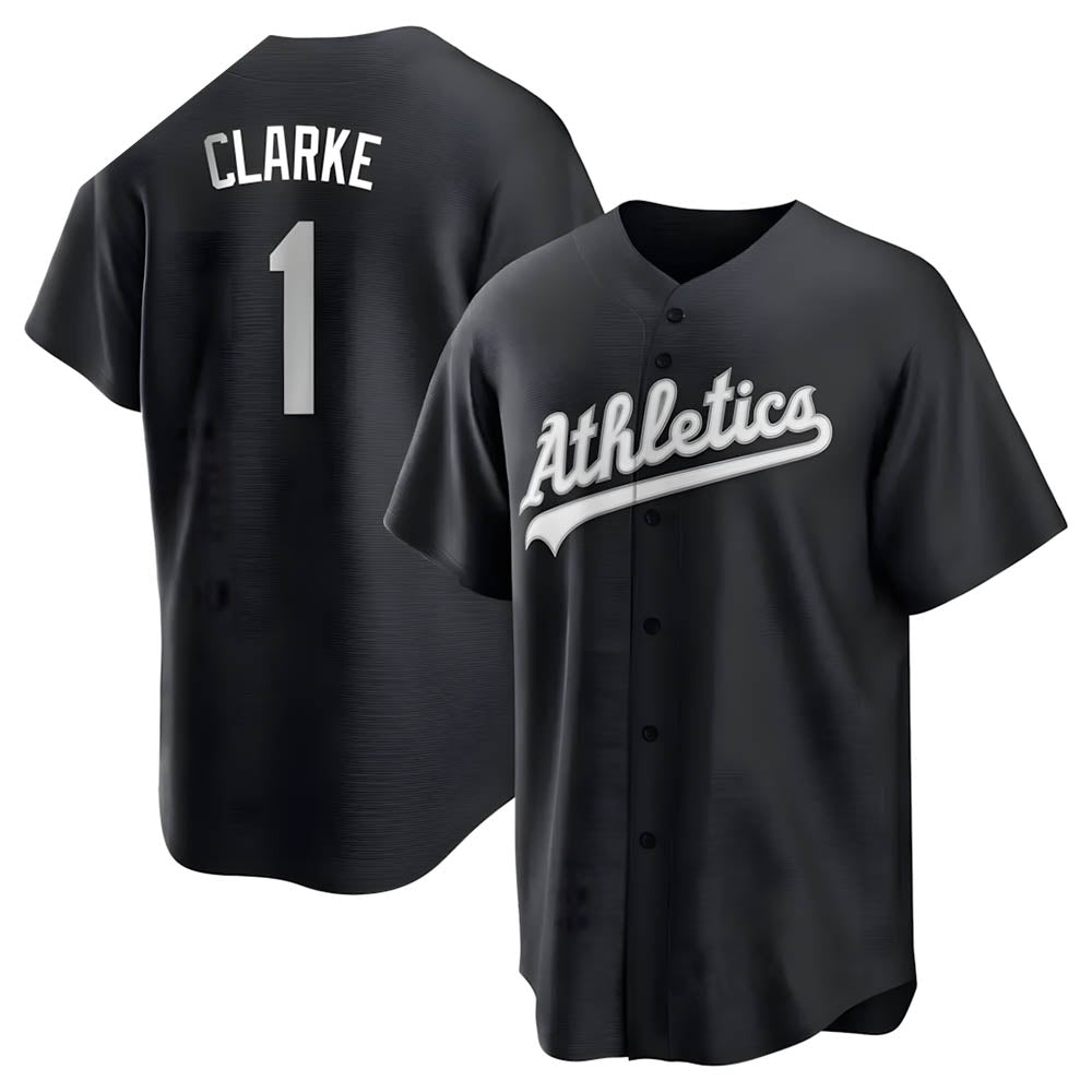Tlead Athletics #1 Denzel Clarke player Black&White Replica Stitched Jersey