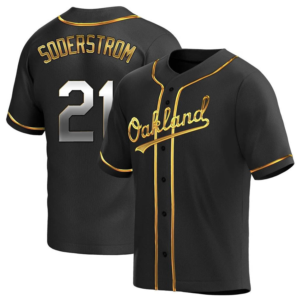 Tlead Athletics #21 Tyler Soderstrom Player Black Golden Replica Alternate Stitched Jersey