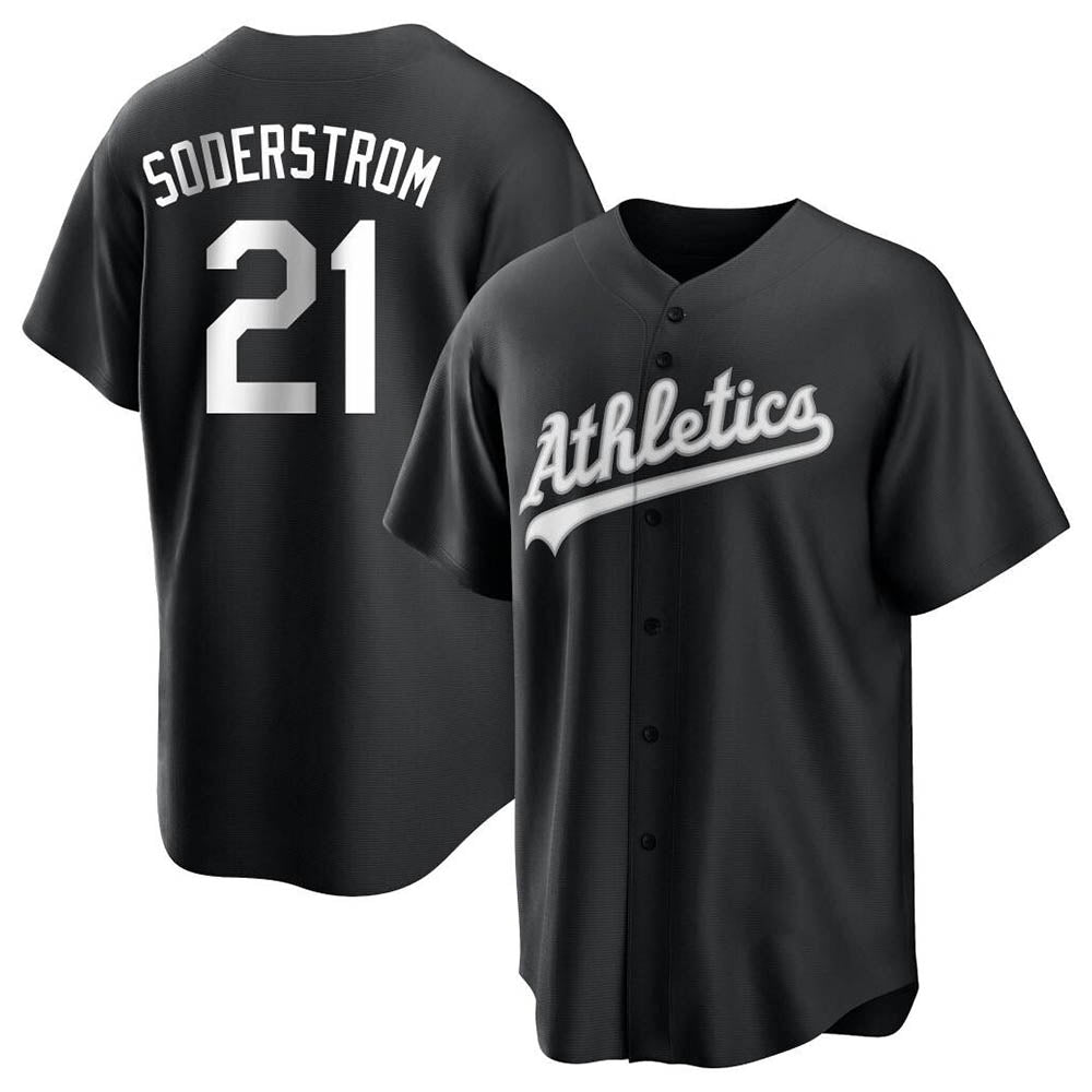 Tlead Athletics #21 Tyler Soderstrom Player Black&White Replica Stitched Jersey
