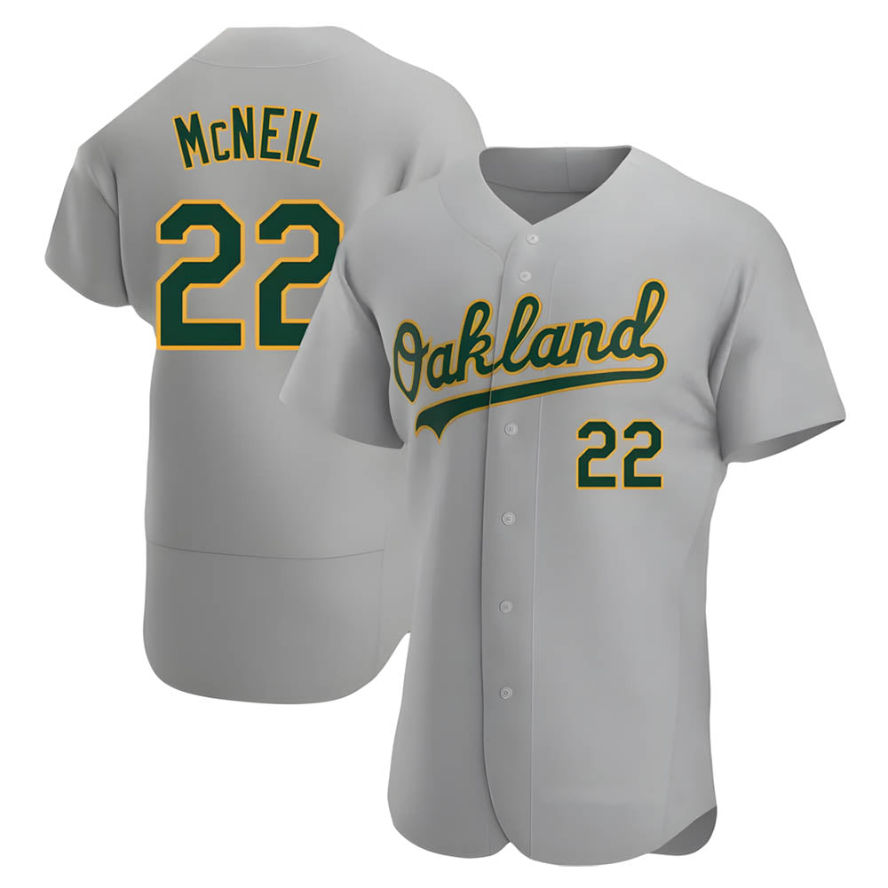 Tlead Athletics #22 Jeff McNeil player Gray Authentic Road Stitched Jersey