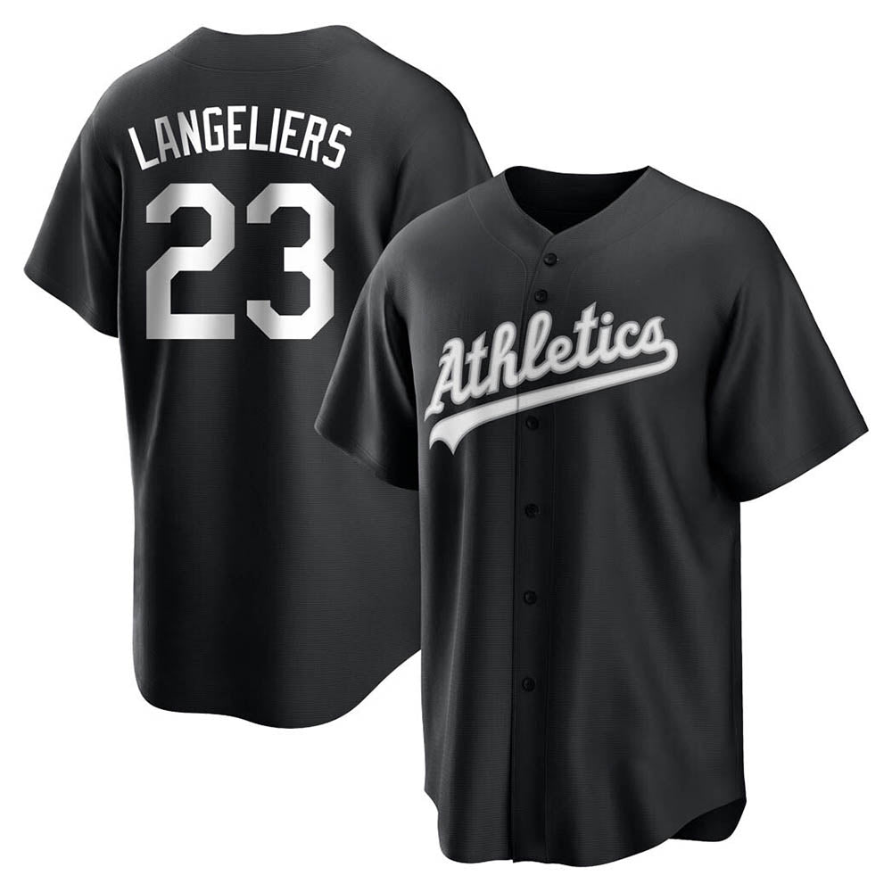 Tlead Athletics #23 Shea Langeliers Player Black&White Replica Stitched Jerseys