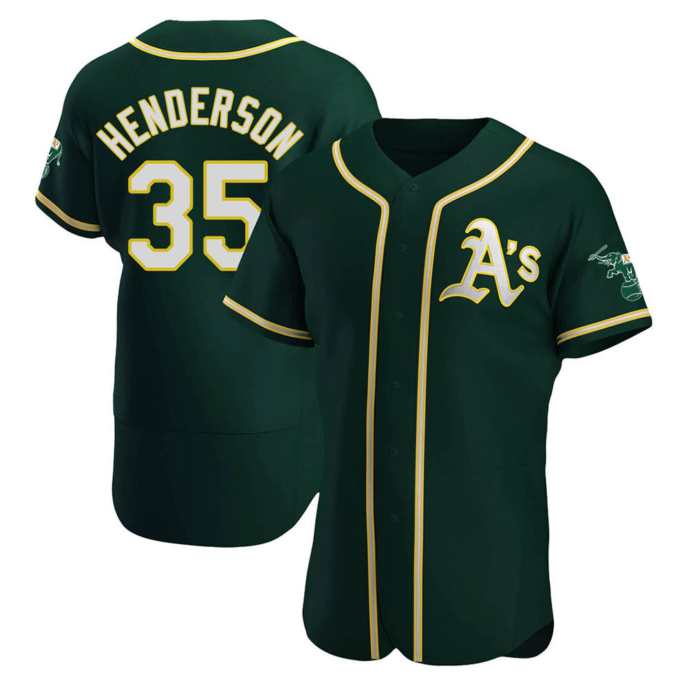 Tlead Athletics #35 Rickey Henderson Player Green Authentic Alternate Stitched Jersey