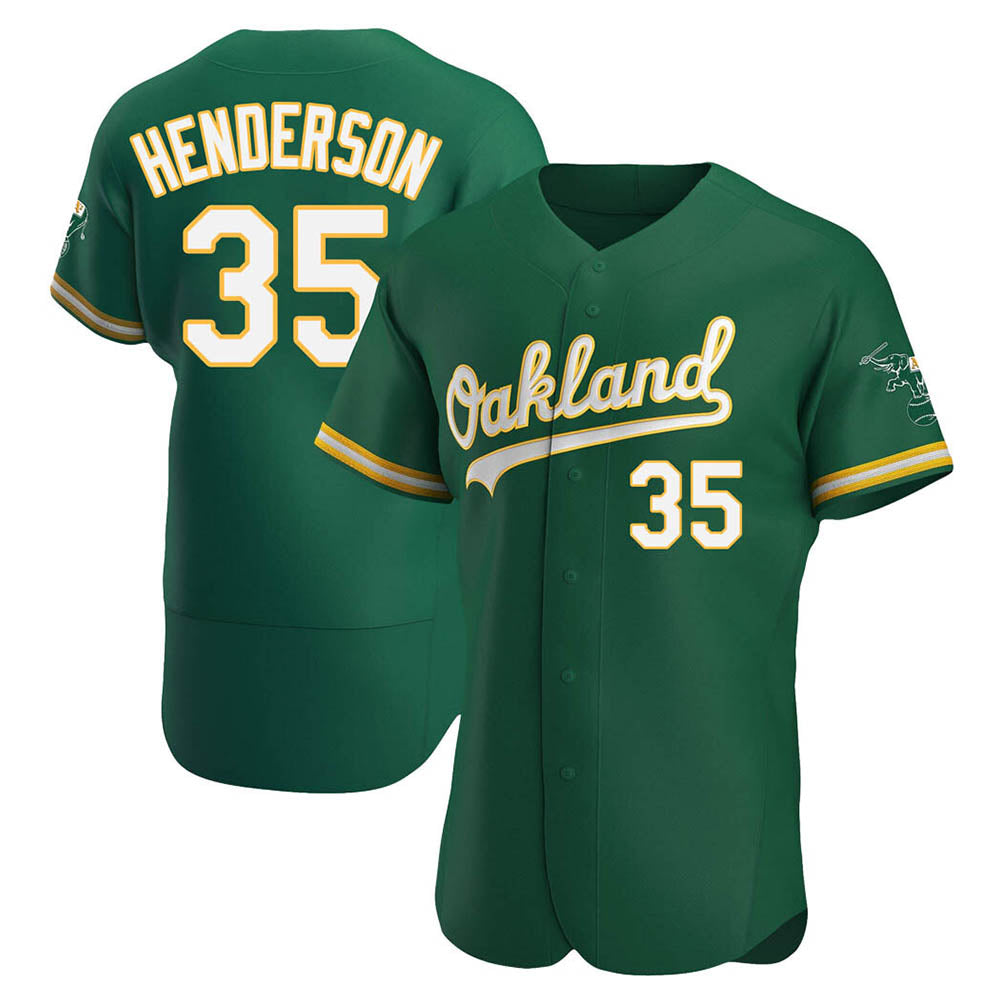 Tlead Athletics #35 Rickey Henderson Player Green Authentic Kelly Alternate Stitched Jersey