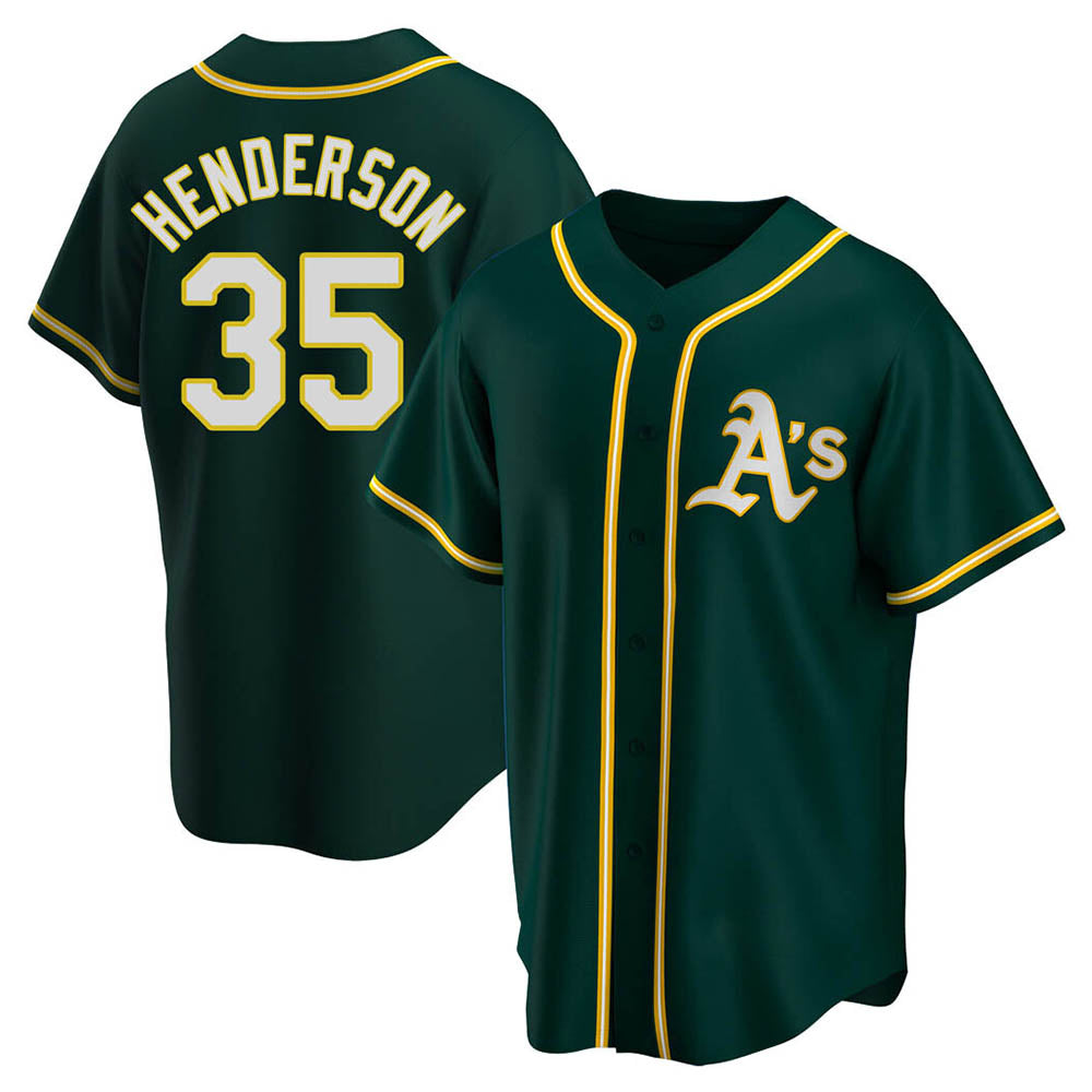 Tlead Athletics #35 Rickey Henderson Player Green Replica Alternate Stitched Jersey