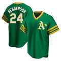 Tlead Athletics #24 Rickey Henderson Player Green Replica Cooperstown Collection T shirt Stitched Jersey