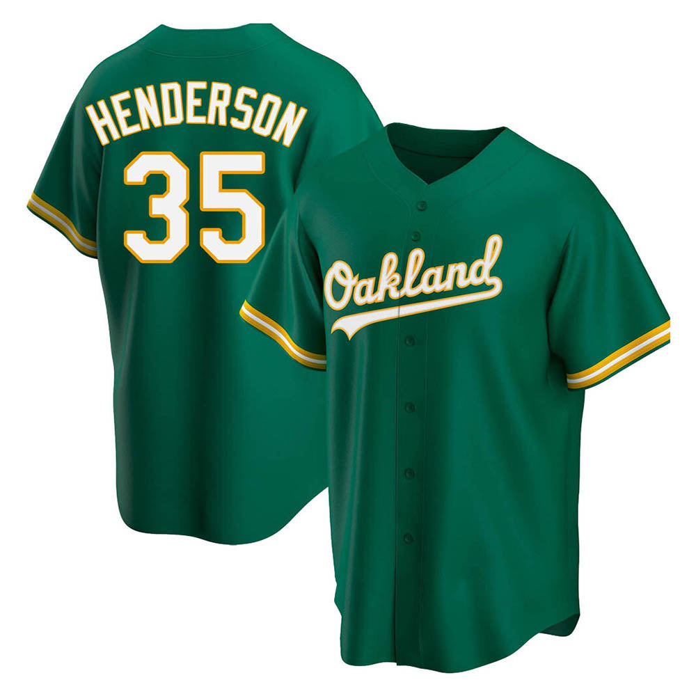Tlead Athletics #35 Rickey Henderson Player Green Replica Kelly Alternate Stitched Jersey