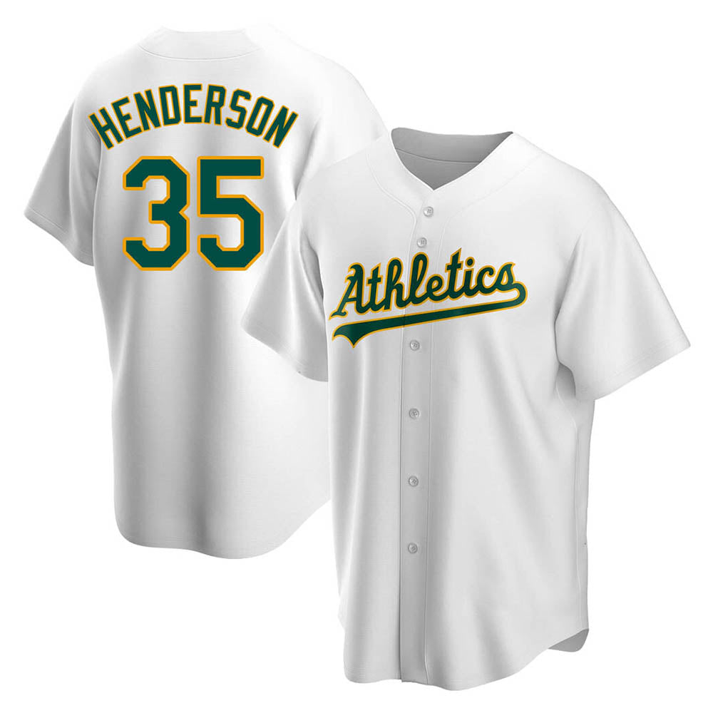 Tlead Athletics #35 Rickey Henderson Player White Replica Home Stitched Jersey