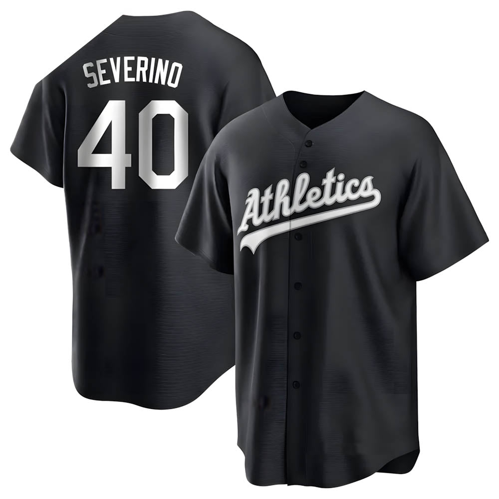 Tlead Athletics #40 Luis Severino player Black&White Replica Stitched Jersey