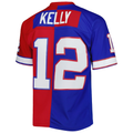 Tlead B.Bills #12 Jim Kelly Mitchell & Ness RoyalRed 1990 Split Legacy Replica Jersey