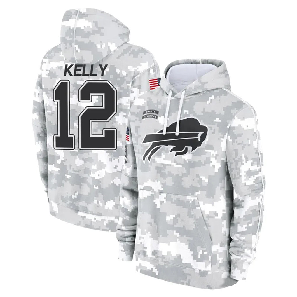 Tlead B.Bills #12 Jim Kelly Player Arctic Camo Salute to Service Hoodies Limited Stitched Jerseys