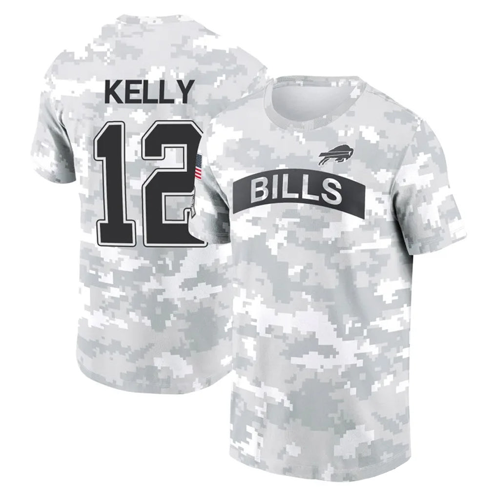Tlead B.Bills #12 Jim Kelly Player Arctic Camo Salute to Service T-Shirt Hoodies Stitched Jerseys