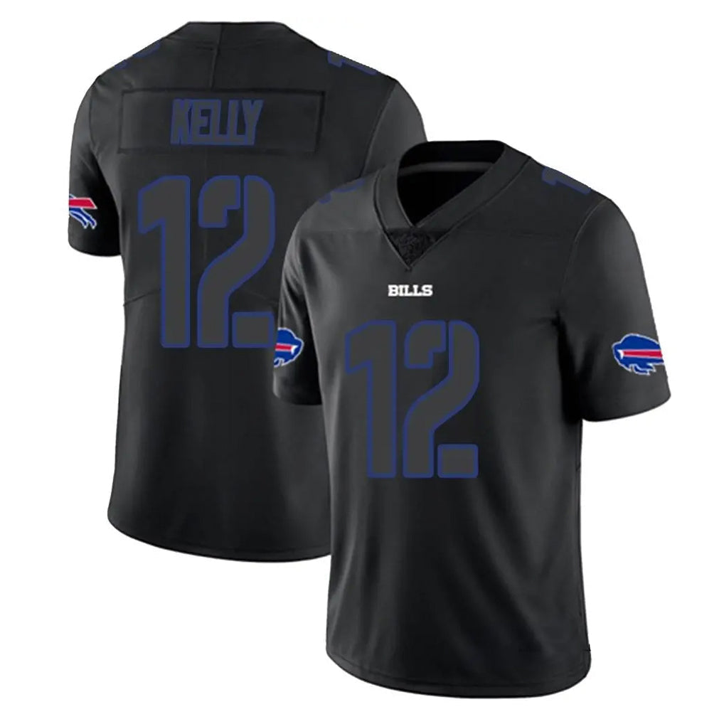 Tlead B.Bills #12 Jim Kelly Player Black Impact Limited Game Stitched Jerseys
