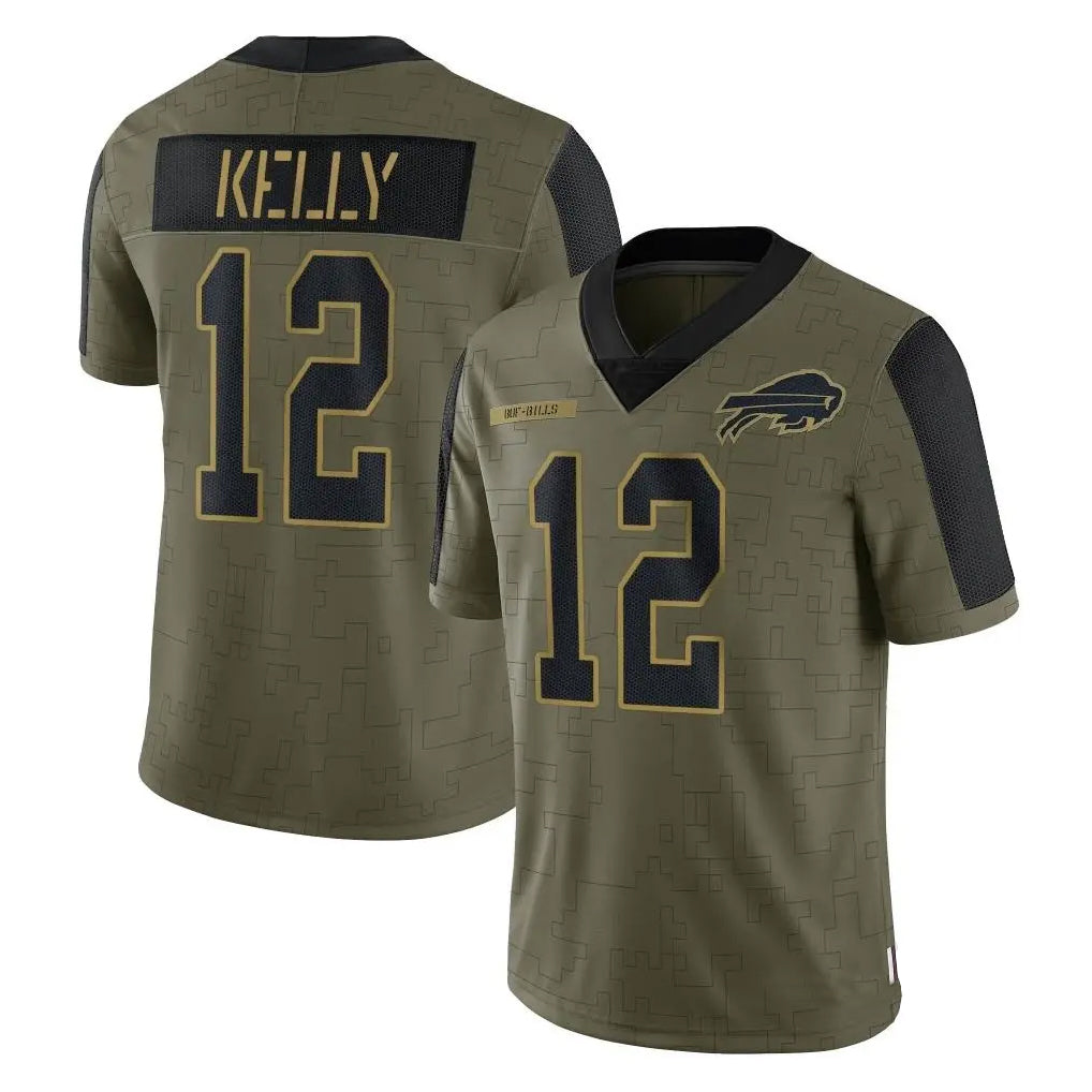 Tlead B.Bills #12 Jim Kelly Player Olive Salute To Service Limited Game Stitched Jerseys