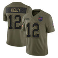 Tlead B.Bills #12 Jim Kelly Player Olive Salute to Service Limited Home Game Stitched Jerseys