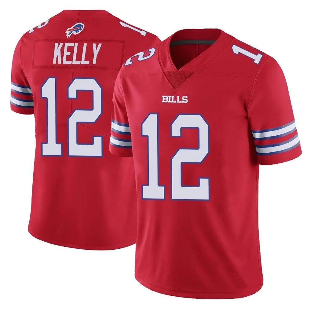 Tlead B.Bills #12 Jim Kelly Player Red Vapor Untouchable Limited Home Game Stitched Jerseys
