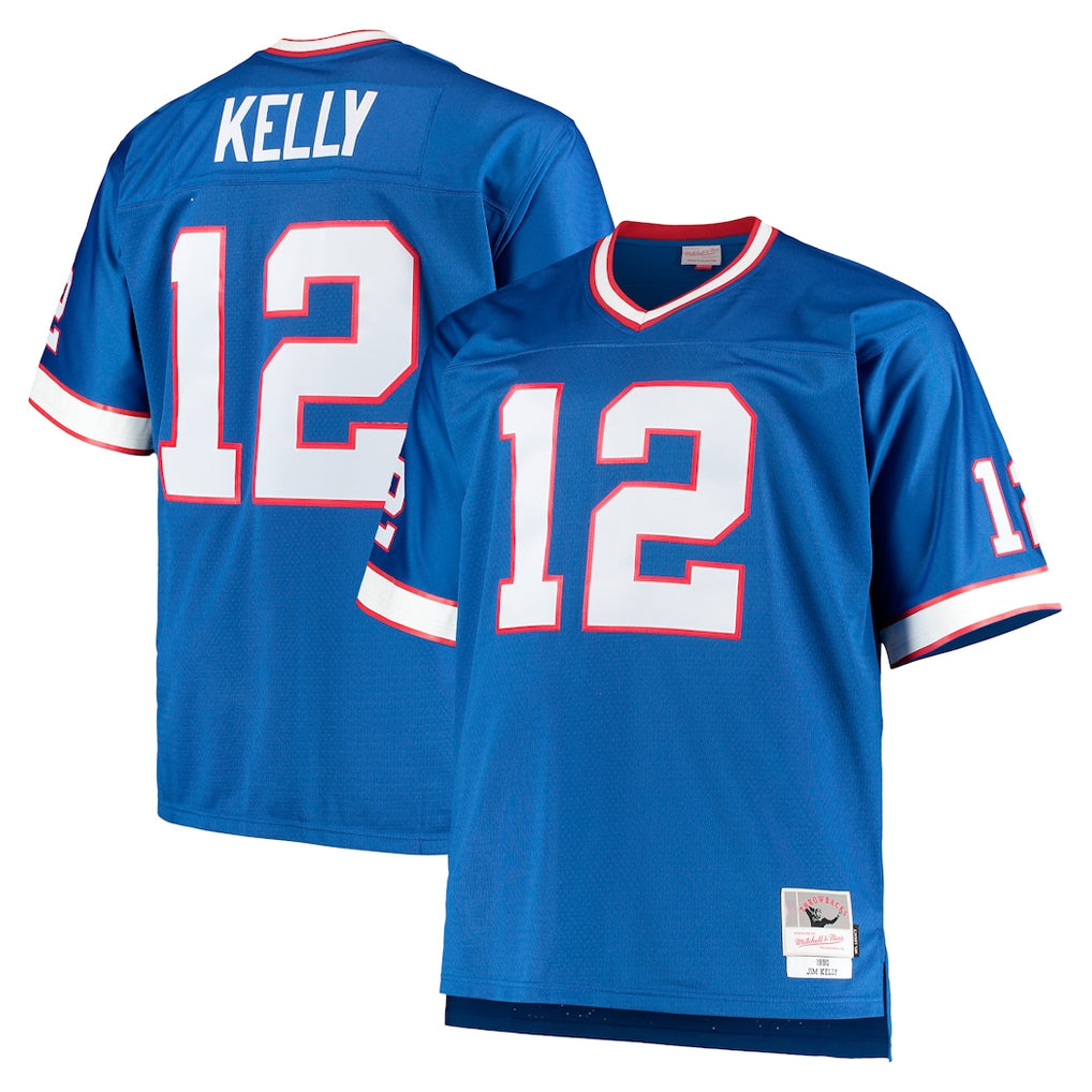 Tlead B.Bills #12 Jim Kelly Player Royal Mitchell & Ness Big & Tall 1990 Retired Replica Limited Stitched Jerseys
