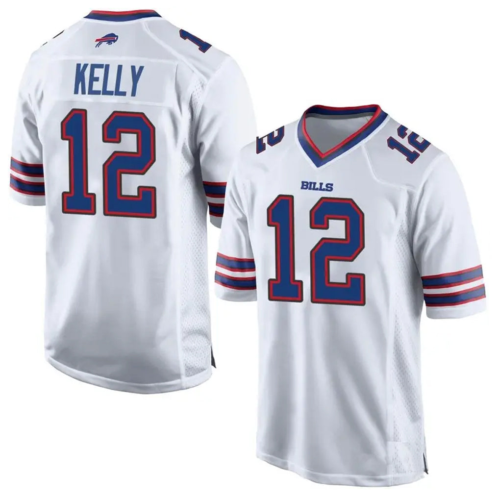 Tlead B.Bills #12 Jim Kelly Player White Home Game Stitched Jerseys
