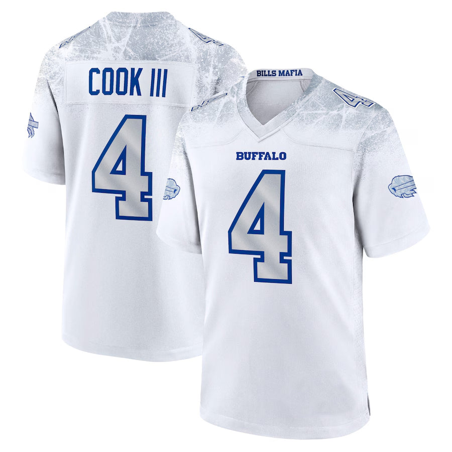 Tlead B.Bills #4 James Cook III Player White Rivalries Collection Game Stitched Jerseys