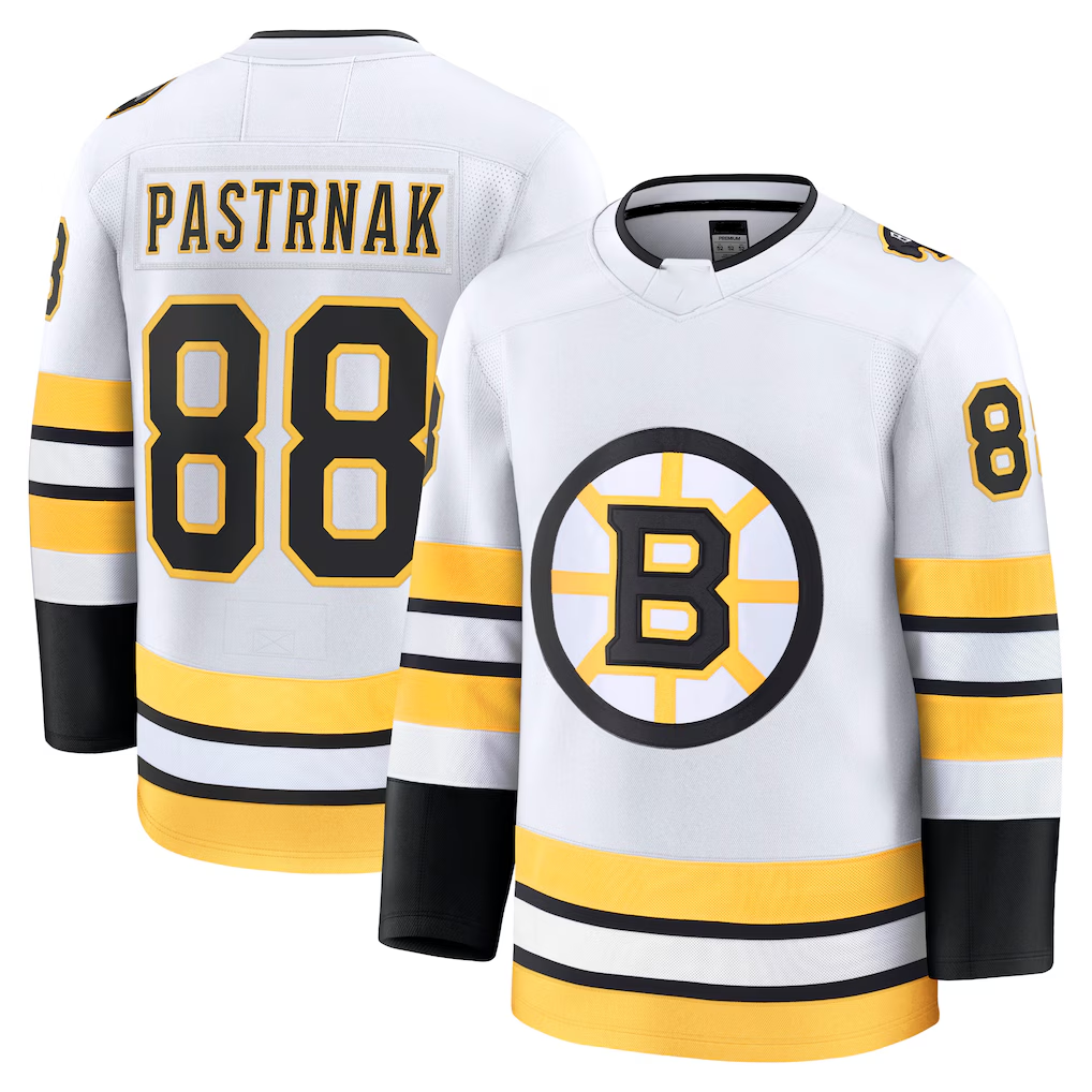 Tlead B.Bruins #88 David Pastrnak White Away Premium Player Stitched Jerseys