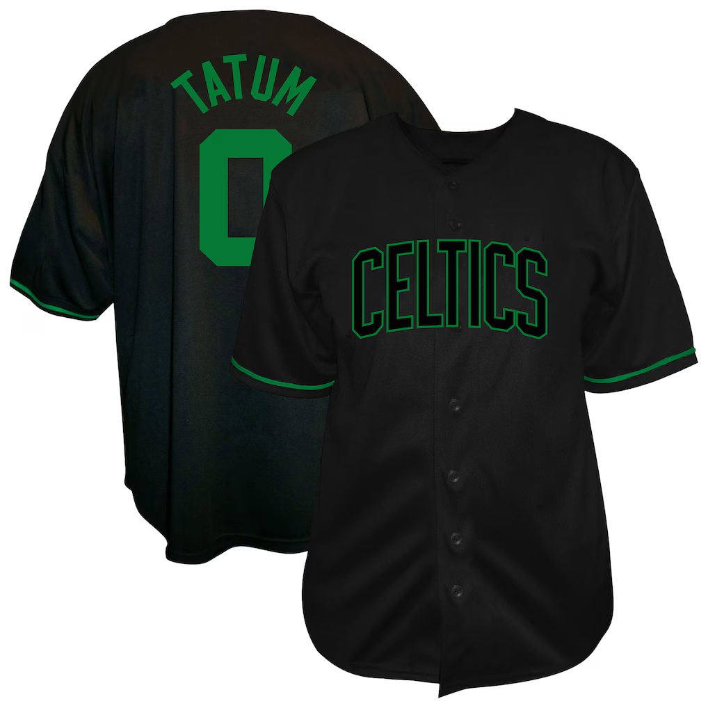 Tlead B.Celtics #0 Jayson Tatum Profile Black Big & Tall Name & Number Button-Up Jerseys